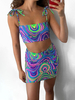 Ensembles de deux pièces bleu polyester bijou cou à lacets sans manches haut décontracté mini jupe femmes tenue
