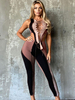 Ensembles de deux pièces couleur chair polyester bijou cou bloc de couleur découpé à lacets pantalons sans manches décontractés femmes tenue