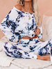 Ensembles de deux pièces en coton bleu à manches longues et encolure dégagée Tie Dye Top décontracté avec pantalon