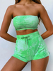 Ensembles de deux pièces en mélange de coton vert à col bateau imprimé haut pour femme sexy et pantalon court
