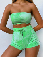 Ensembles de deux pièces en mélange de coton vert à col bateau imprimé haut pour femme sexy et pantalon court