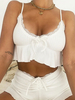 Ensembles de deux pièces en polyester blanc à lacets plissés bretelles sans manches cou dos nu décontracté haut short tenue dété