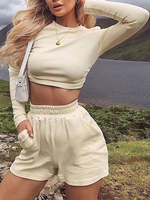Ensembles de deux pièces en polyester blanc écru à lacets décontracté dos nu bijou cou tenue pour les femmes