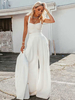 Ensembles de deux pièces en polyester blanc plissé printemps sans manches sans bretelles dos nu haut sexy large pantalon long