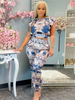 Ensembles de deux pièces en polyester bleu ciel clair col bijou géométrique à lacets veste classique manches courtes tenue