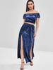 Ensembles de deux pièces en polyester bleu été sexy manches courtes Tenue de cou bateau pour les femmes