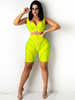 Ensembles de deux pièces en polyester jaune fermeture à glissière à col en V pantalon sexy sans manches tenue pour femme