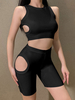 Ensembles de deux pièces en polyester noir col bijou découpé sans manches haut sexy short skinny femmes tenue