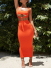 Ensembles de deux pièces en polyester orange à col carré à lacets; tenue sexy sans manches pour les femmes