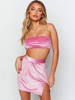 Ensembles de deux pièces en polyester rose; lettres sans bretelles; impression fendue devant; haut décontracté sans manches pour les femmes