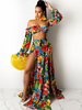 Ensembles de deux pièces en polyester rouge frontal front floral imprimé floral sexy jupe été été manches longues manches longues sans bretelles tenues d\