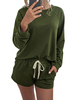 Ensembles de deux pièces en polyester vert chasseur à col bijou imprimé décontracté à manches longues avec short à cordon de serrage