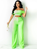 Ensembles de deux pièces en polyester vert sur lépaule plissé fermeture éclair pantalon sexy sans manches tenue pour les femmes