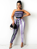 Ensembles de deux pièces Lilas Polyester plissé géométrique Sexy Tube Top été sans manches sans bretelles dos nu femmes tenue