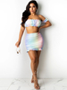 Ensembles de deux pièces Ombre Polyester Bateau Neck Two-Tone Plissé Sexy Tube Top Outfit Sans Manches Pour Les Femmes