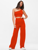 Ensembles de deux pièces Oragnge Rouge Polyester Pantalon long et large Tenue décontractée à une épaule pour les femmes