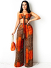 Ensembles de deux pièces Orange Polyester à lacets imprimé léopard Sexy Tube Top été sans manches sans bretelles dos nu femmes tenue