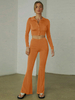 Ensembles de deux pièces Orange Polyester Col rabattu Boutons Pantalons décontractés Tenue à manches longues pour les femmes