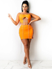 Ensembles de deux pièces Orange Polyester Jewel Neck Lace Up Sexy Mini Jupe sans manches Femme Outfit