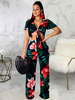 Ensembles de deux pièces pour femmes bleu Polyester à lacets imprimé floral manches courtes col en V couches Sexy gilet pantalon SummerOutfit