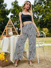 Ensembles de deux pièces pour femmes en polyester noir à une épaule passepoil sans manches haut décontracté pantalon long tenue dété