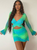 Ensembles de deux pièces pour femmes herbe vert Polyester chérie cou cravate teinture à lacets passepoil jupe décontractée manches longues robe moulante tenue