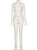 Ensembles de deux pièces pour femmes Pantalon décontracté en polyester blanc Automne Manches longues Tenue asymétrique à col montant