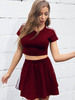 Ensembles de deux pièces pour femmes t-shirt à manches courtes en coton bordeaux à rayures en coton bordeaux