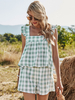 Ensembles de deux pièces pour femmes Vert Pastel Polyester col carré à carreaux motif boutons sans manches haut décontracté Shorts tenue dété