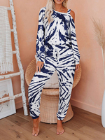 Ensembles de deux pièces Top bleu profond en mélange de coton à une épaule avec poches tie-dye avec pantalon à cordon de serrage