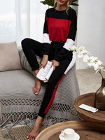 Ensembles de vêtements de détente pour femmes T-shirt à manches longues à col rond rouge avec pantalon