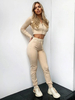 Ensembles de vêtements de sport à capuche en polyester abricot à manches longues et à manches longues pour chemisier décontracté pour la course à pied
