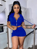 Ensembles de vêtements de sport bleu athlétique Lycra Spandex manches courtes T-shirt à capuche Shorts Ensemble 2 pièces