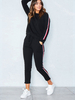 Ensembles de Vêtements de Sport Imprimé Rayures à Col Rond avec Manches Longues Pantalons Longs Décontracté