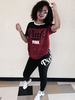 Ensembles de vêtements de sport pour femmes lettres bordeaux imprimé Polyester col bijou manches courtes T-Shirt pantalon tenue de sport
