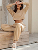 Ensembles deux pièces abricot léger polyester col bijou plissé pantalon décontracté manches longues tenue femme
