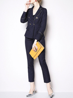 Ensembles Deux Pièces Blazer Femme à Col Revers avec Manches Longues Pantalons Unicolore