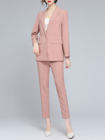 Ensembles Deux Pièces Blazer Femme à Col Revers avec Manches Longues Pantalons Unicolore