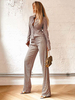 Ensembles Deux Pièces Blazer Femme Imprimé Carreaux à Col Revers avec Manches Longues Pantalons Longs Bicolores Blazer Femme