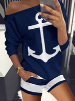 Ensembles deux pièces bleu profond Lycra Spandex été manches courtes chemisier à capuche shorts tenue de sport