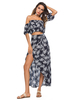 Ensembles deux pièces en mousseline de soie marine foncé col bateau imprimé floral manches courtes haut sexy jupe longue femme tenue