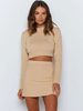 Ensembles deux pièces en polyester abricot clair col bijou fendu devant haut décontracté manches longues tenue femme