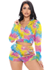 Ensembles deux pièces en polyester jaune col agrémenté fermeture éclair imprimée haut décontracté manches longues tenue femme