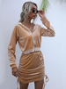 Ensembles Deux Pièces en Velours Femme Taille Haute à Capuche avec Manches Longues à Zip Jupe Courte Sexy