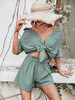Ensembles Deux Pièces Femme à Col Revers avec Manches Courtes Shorts Unicolore Taille Haute