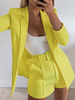 Ensembles Deux Pièces Femme Blazer à Col Revers avec Manches Longues avec Poches shorts Coupe Cintrée avec Ceinture Unicolore Sexy