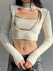 Ensembles Deux Pièces Femme en Côtelé à Col Montant avec Manches Longues Unicolore Taille Haute Pull Femme Sexy