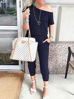Ensembles Deux Pièces Femme Eté Sexy Moulant à Col Décolleté avec Manches Courtes avec Epaule Dénudée Coupe Cintrée Unicolore avec Poches