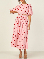 Ensembles Deux Pièces Femme Imprimé Pois Taille Haute à Col Rond avec Manches Courtes Bicolores
