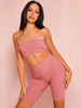 Ensembles Deux Pièces Femme Moulante Yoga Taille Haute avec Epaule Dénudée Shorts Moulant Unicolore Vêtement de Sport Sexy